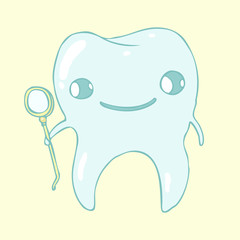 cute tooth character, vector illustration, hand drawn
