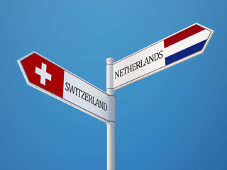 Switzerland Netherlands  Sign Flags Concept