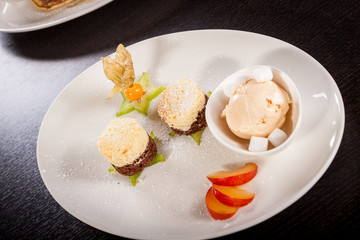 Gourmet coffee blanc mange with gooseberry
