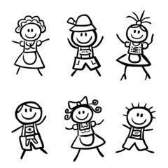 Set: Fesche Wiesn-Madl und Wiesn-Buam – handgezeichnet