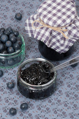 Blueberry Jam And Fresh Ripe Blueberries