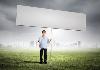 Teenager with banner