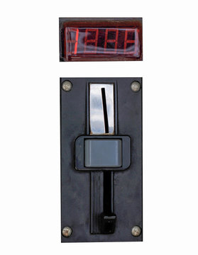 Metal Coin Slot Panel From A Coin Operated Machine