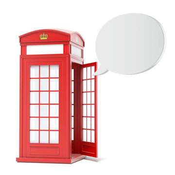 British red phone booth with speech bubble