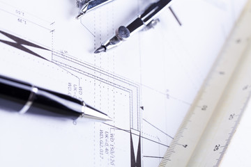 architect blueprints equipment objects workplace