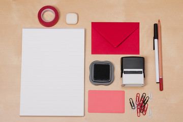 Business Identity Mockup Item Set On Wooden Desk