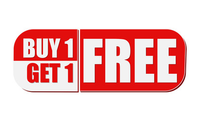 buy one get one free, white and red flat design label