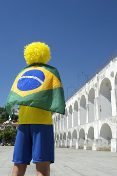 Brazil Flag Man Lapa Arches Rio Brazil