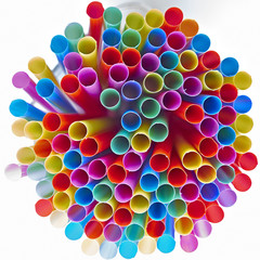 colorful drinking straws, strong bokeh