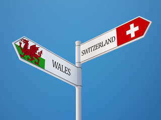 Wales Switzerland  Sign Flags Concept