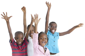 Four happy african kids cheering