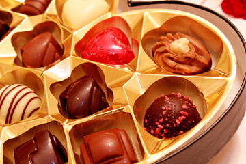 Chocolate candy variety in a Valentine box