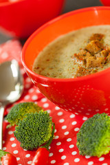 Bowl of chili pepper and broccoli soup