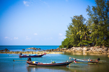Boats in sea on the sky background, Koh Phangan