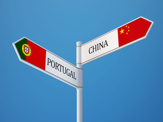 Portugal China  Sign Flags Concept