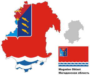 outline map of Magadan Oblast with flag
