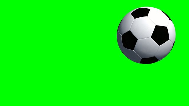 Soccer ball flying at cam - green screen