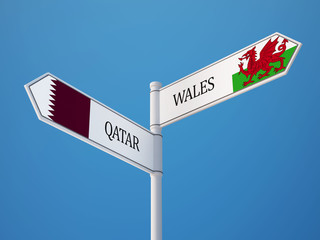 Qatar Wales  Sign Flags Concept