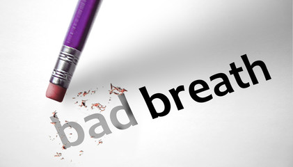 Eraser deleting the words Bad Breath - obrazy, fototapety, plakaty