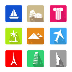 Icons set for travel with tourist sites worldwide