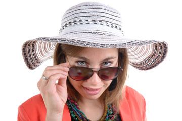 young woman with a hat and sunglasses