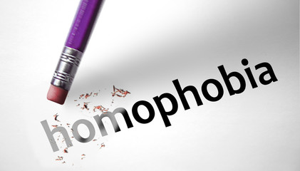Eraser deleting the word Homophobia