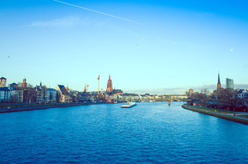 Fototapeta premium River view City skyline in Frankfurt