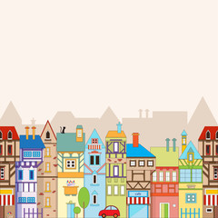 Seamless vector background with colorful houses