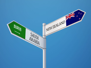 Saudi Arabia New Zealand  Sign Flags Concept