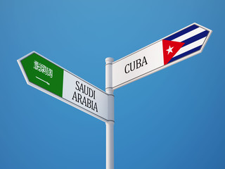 Saudi Arabia Cuba  Sign Flags Concept