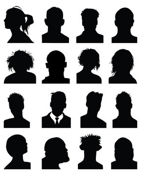 Set of  black silhouettes of heads, vector