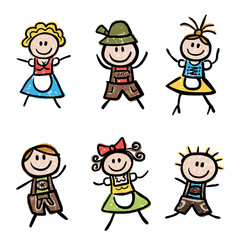 Set: Oktoberfestbesucher in Tracht &ndash; handgezeichnet