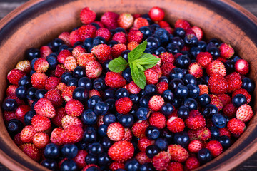 Strawberries and blueberries, wild berry