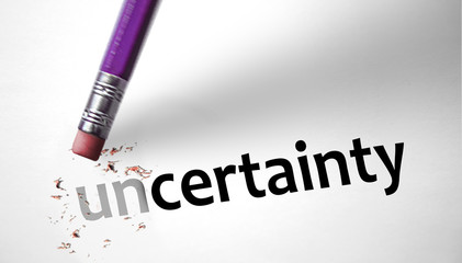 Eraser changing the word Uncertainty for Certainty