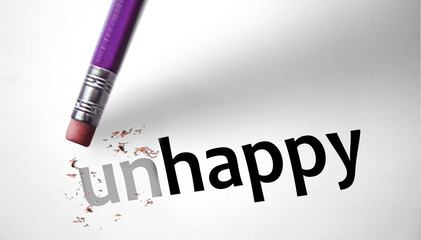 Eraser changing the word Unhappy for Happy