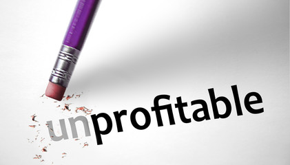 Eraser changing the word unprofitable for profitable - obrazy, fototapety, plakaty