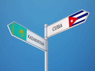 Kazakhstan Cuba  Sign Flags Concept