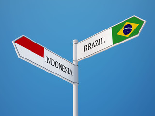 Indonesia Brazil  Sign Flags Concept