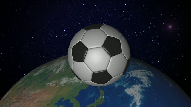 soccer ball orbiting the planet Earth
