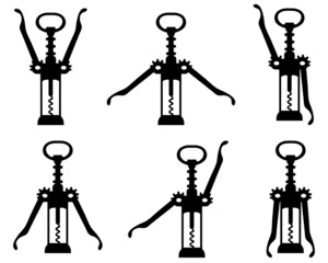 Black silhouettes of corkscrew 4, vector - obrazy, fototapety, plakaty