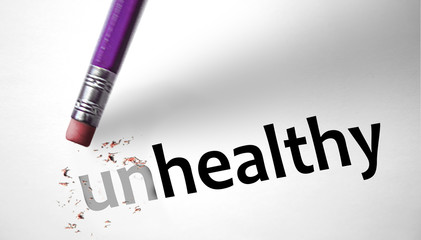 Eraser changing the word Unhealthy for Healthy