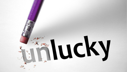 Eraser changing the word Unlucky for Lucky - 66683393