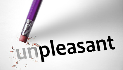 Eraser changing the word Unpleasant for Pleasant