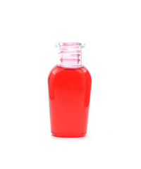 red shampoo on white background
