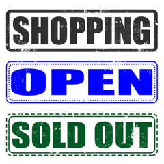 shopping , open, sold out set stamp