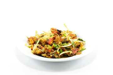 Oysters fried in egg batter or Oyster omelette isolate on white