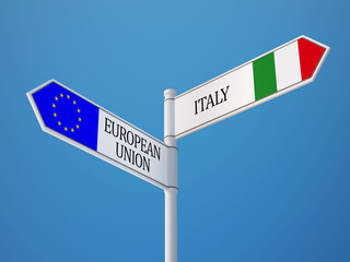 European Union Italy  Sign Flags Concept