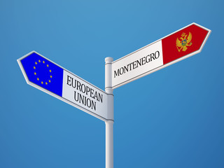 European Union Montenegro.   Sign Flags Concept
