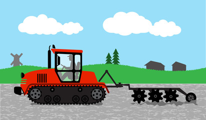 Obraz na płótnie Canvas tractor processes the earth a rural landscape