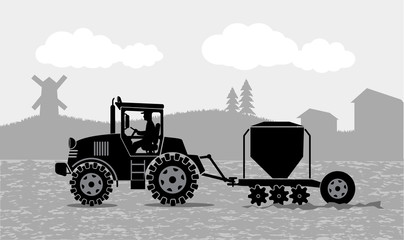 tractor processes the earth a rural landscape © dervish15